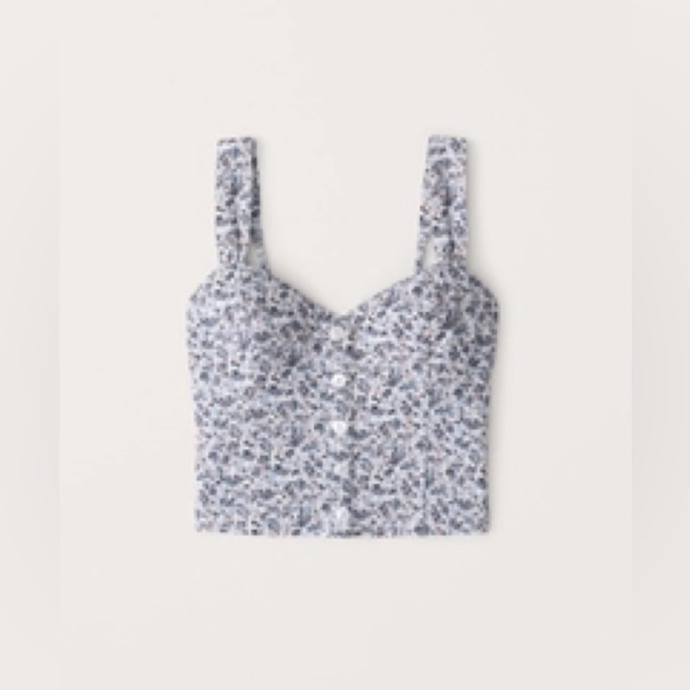 Abercrombie & Fitch Pleated Wide Strap Button-Through Cami - blue floral- sz XS